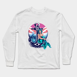 Mermaid leaning against the anchor Long Sleeve T-Shirt